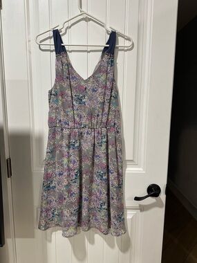LC Lauren Conrad Gray Floral Dress with Navy Straps